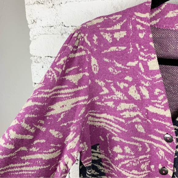 Nic + Zoe Animal Instincts Zebra Striped Sweater Button Front Cardigan Small - Picture 8 of 16